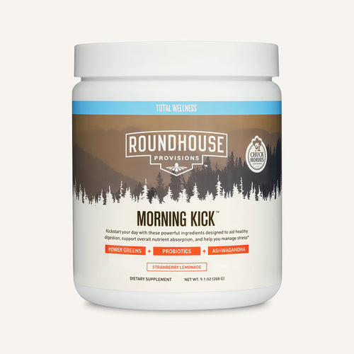 ROUNDHOUSE PROVISION Morning Kick, Zero Sugar Greens Superfood Powder Supplement with Ashwagandha, Collagen, Probiotics, Debloat Drink,  (Strawberry Lemonade) by Chuck Norris